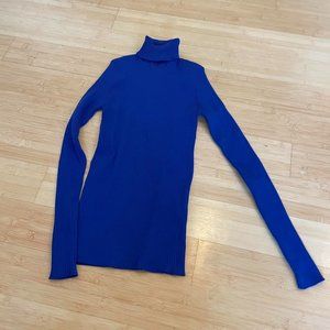 MSGM Blue Ribbed Turtleneck Long Sleeve Shirt